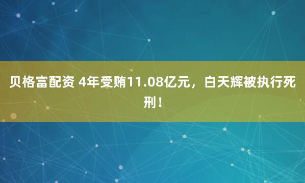 贝格富配资 4年受贿11.08亿元，白天辉被执行死刑！