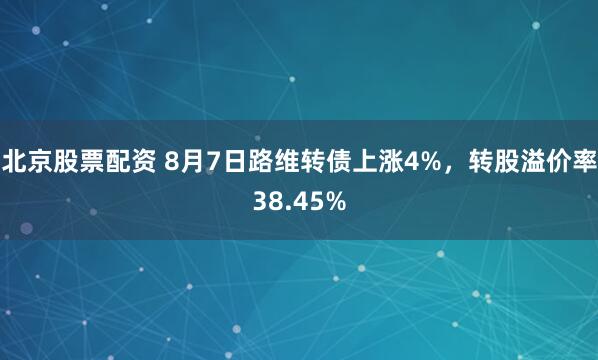 北京股票配资 8月7日路维转债上涨4%，转股溢价率38.45%